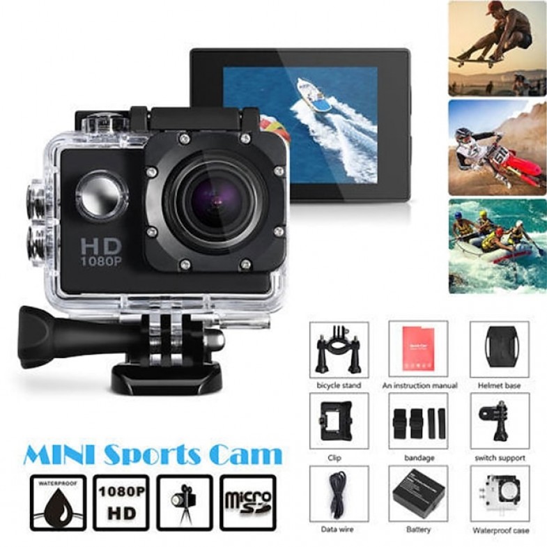 1080p 12MP Action Camera Full HD 2.0 Inch Screen 30 m 98 Foot Waterproof Sports Camera with Accessories Kits for Bicycle Motorcycle Diving Swimming etc
 1080p 12MP Action Camera Full HD 2.0 Inch Screen 30 m 98 Foot Waterproof Sports Camera with Accessories Kits for Bicycle Motorcycle Diving Swimming etc
