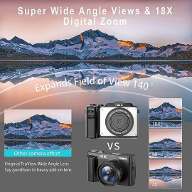 Vlogging Camera 4K 48MP Digital Camera with WiFi Free 32G TF Card & Hand Strap Auto Focus & Anti-Shake Built-in 7 Color Filters Face Detect 3'' IPS Screen 140Wide Angle 18X Digital Zoom
 Vlogging Camera 4K 48MP Digital Camera with WiFi Free 32G TF Card & Hand Strap Auto Focus & Anti-Shake Built-in 7 Color Filters Face Detect 3'' IPS Screen 140Wide Angle 18X Digital Zoom