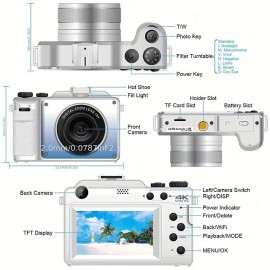 Vlogging Camera 4K 48MP Digital Camera with WiFi Free 32G TF Card & Hand Strap Auto Focus & Anti-Shake Built-in 7 Color Filters Face Detect 3'' IPS Screen 140Wide Angle 18X Digital Zoom
 Vlogging Camera 4K 48MP Digital Camera with WiFi Free 32G TF Card & Hand Strap Auto Focus & Anti-Shake Built-in 7 Color Filters Face Detect 3'' IPS Screen 140Wide Angle 18X Digital Zoom