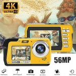 4K30FPS Waterproof Camera 56MP Underwater Cameras UHD Video Recorder Selfie IPS Dual Screens(3/2) 10FT Waterproof Digital Camera for Snorkeling on Vacation 1700mAh
