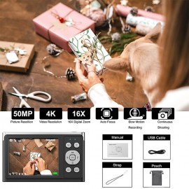 Digital Camera 4K Vlog 50MP Children's Camera 2.8 Inch IPS Autofocus Photo Camera 16X Digital Zoom Anti-Shake USB Rechargeable Compact Camera for Students Children Beginners
