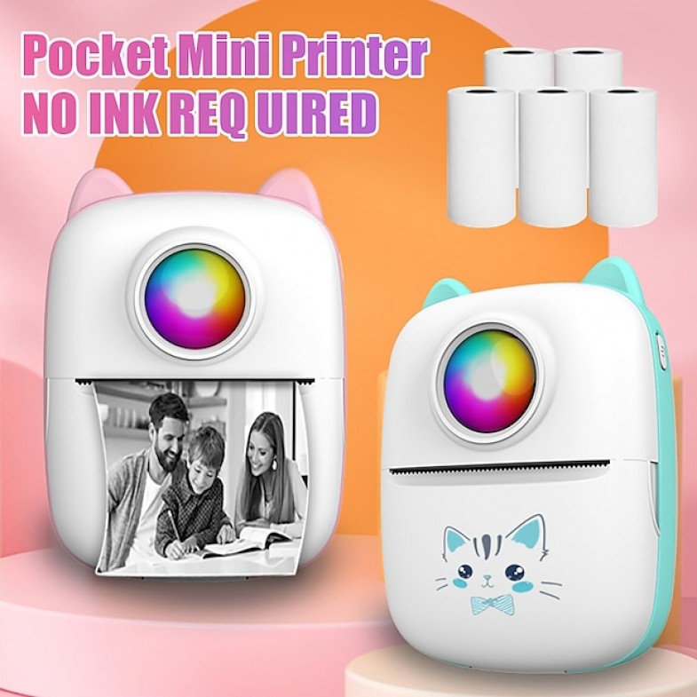 Portable Thermal Printer Wireless Inkless 203DPI Photo Label Memo Wrong Question Printing Machine With USB Cable for IOS Android(5 rolls thermal paper)
 Portable Thermal Printer Wireless Inkless 203DPI Photo Label Memo Wrong Question Printing Machine With USB Cable for IOS Android(5 rolls thermal paper)