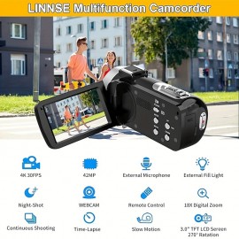 3-inch 4K Digital Camcorder Portable DV WIFI Touch Screen Ultra HD Video Camera 18x Digital Zoom PC Camera Video Recording Photography Camera
