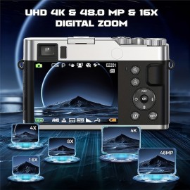 4K Digital Camera Autofocus 48MP Photo Recording Video Digital Camera 16X Zoom Portable Digital Camera With Viewfinder Function Rotation Button Fashion Design One-click Switch Between Different Modes
