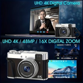 4K Digital Camera Autofocus 48MP Photo Recording Video Digital Camera 16X Zoom Portable Digital Camera With Viewfinder Function Rotation Button Fashion Design One-click Switch Between Different Modes
