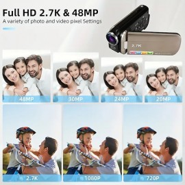 2.7K 48MP Video Camera Camcorder 270Rotation 2.7 IPS Screen Handheld Digital Camcorder Remote Control Camera For YouTube-Champagne Gold
 2.7K 48MP Video Camera Camcorder 270Rotation 2.7 IPS Screen Handheld Digital Camcorder Remote Control Camera For YouTube-Champagne Gold