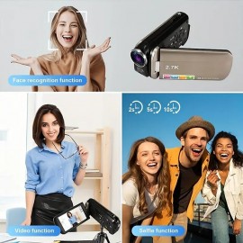 2.7K 48MP Video Camera Camcorder 270Rotation 2.7 IPS Screen Handheld Digital Camcorder Remote Control Camera For YouTube-Champagne Gold
 2.7K 48MP Video Camera Camcorder 270Rotation 2.7 IPS Screen Handheld Digital Camcorder Remote Control Camera For YouTube-Champagne Gold