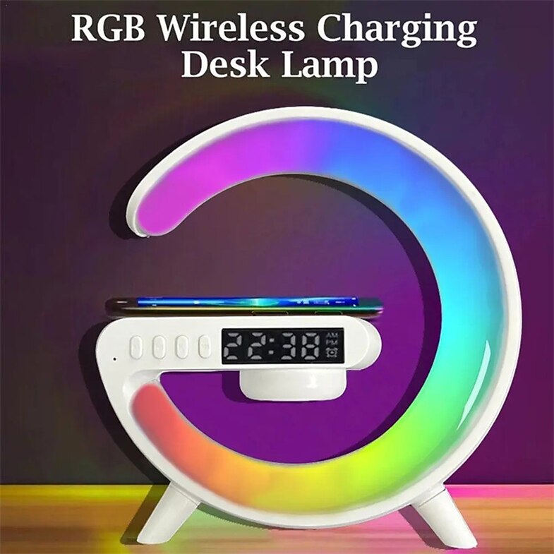 Large G Lamp Smart Light Bluetooth Speaker Music Rhythm Pickup Clock Alarm Clock APP Control Wireless Charger Atmosphere Lights
 Large G Lamp Smart Light Bluetooth Speaker Music Rhythm Pickup Clock Alarm Clock APP Control Wireless Charger Atmosphere Lights