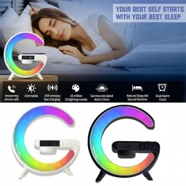 Large G Lamp Smart Light Bluetooth Speaker Music Rhythm Pickup Clock Alarm Clock APP Control Wireless Charger Atmosphere Lights
 Large G Lamp Smart Light Bluetooth Speaker Music Rhythm Pickup Clock Alarm Clock APP Control Wireless Charger Atmosphere Lights