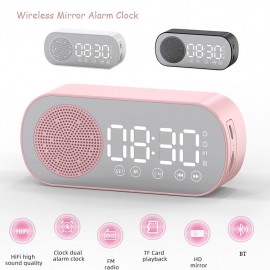 Led Mirror Digital Alarm Clock Speaker Wireless Clock For Home Office Big Time Display Table Alarm Clock Wireless Speaker Subwoofer Music Player Support