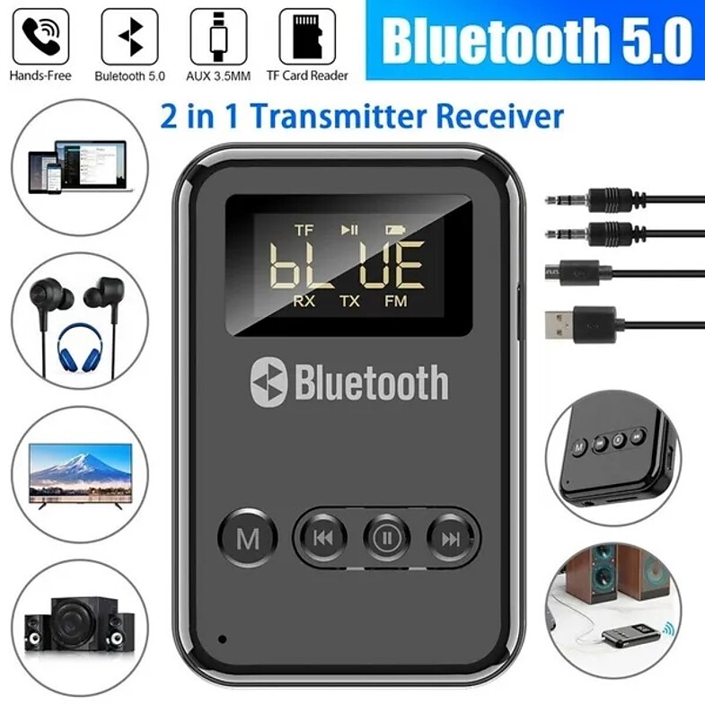 9 IN 1 bluetooth 5.0 Audio Transmitter Receiver Stereo Music Wireless Adapter 3.5mm AUX Jack FM Transmitter for Car TV MP3 PC
 9 IN 1 bluetooth 5.0 Audio Transmitter Receiver Stereo Music Wireless Adapter 3.5mm AUX Jack FM Transmitter for Car TV MP3 PC