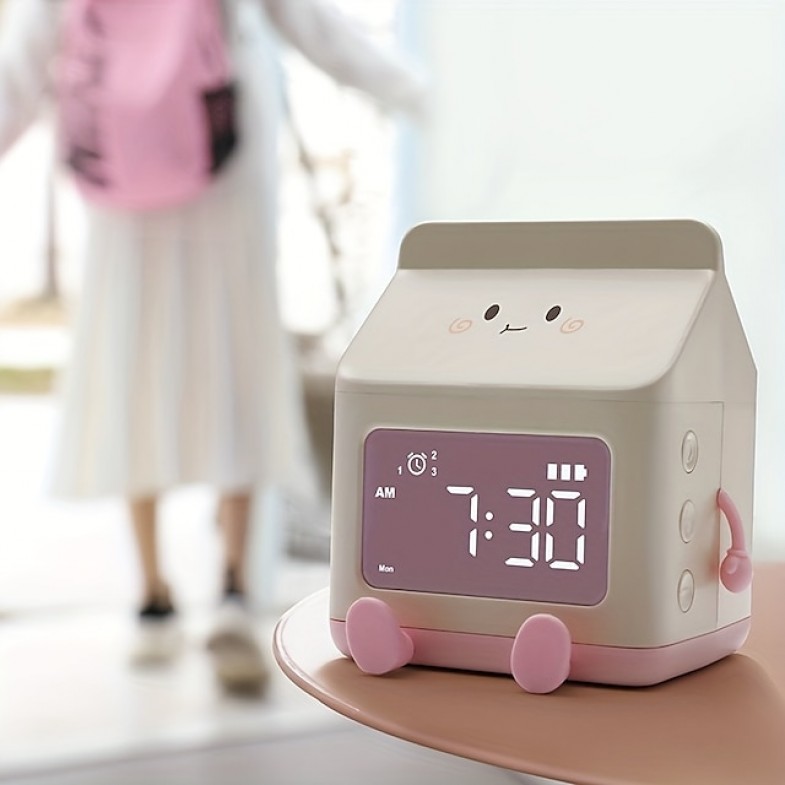 Milk box alarm clock for children's sleep training creative electronic clock silent bedside wake-up alarm clock countdown function
 Milk box alarm clock for children's sleep training creative electronic clock silent bedside wake-up alarm clock countdown function