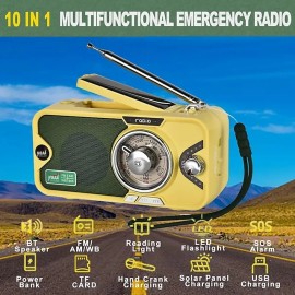 3600mAh Emergency Crank &NOAA Weather Radio Hand Crank/Solar/USB ChargingPortable Radio With (AM FM /WB) Radio With Other Function For BT Speaker &Flashlight& Phone Charger&Power Bank & MP3 Playe
