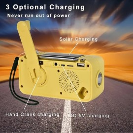 3600mAh Emergency Crank &NOAA Weather Radio Hand Crank/Solar/USB ChargingPortable Radio With (AM FM /WB) Radio With Other Function For BT Speaker &Flashlight& Phone Charger&Power Bank & MP3 Playe

