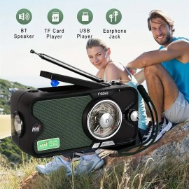 3600mAh Emergency Crank &NOAA Weather Radio Hand Crank/Solar/USB ChargingPortable Radio With (AM FM /WB) Radio With Other Function For BT Speaker &Flashlight& Phone Charger&Power Bank & MP3 Playe
