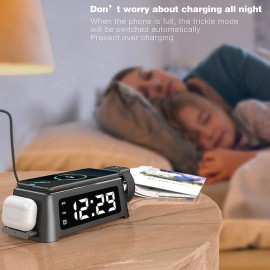 Wireless Charger 4 in 1 with Digital Alarm Clock 15W Fast Charging Station for Apple Watch 8/7/SE/6/5/4/3/2 AirPods Pro Compatible with iPhone 14/13/12 Pro Max/11/XS Max/XR/X/8 Plus/Samsung Galaxy
