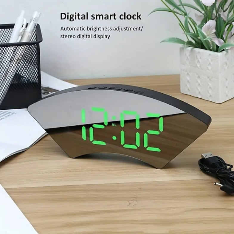 Creative Alarm Clock Fan-shaped Alarm Clock Snooze Alarm Clock Bedside Student Alarm Clock Modern Simple Multi-function Alarm Clock USB Charging Cable No Battery
 Creative Alarm Clock Fan-shaped Alarm Clock Snooze Alarm Clock Bedside Student Alarm Clock Modern Simple Multi-function Alarm Clock USB Charging Cable No Battery