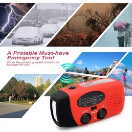 Multifunctional Hand Radio Solar Crank Dynamo Powered AM/FM/NOAA Weather Radio Use Emergency LED Flashlight and Power Bank
