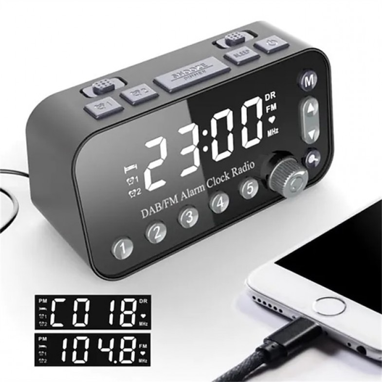 Digital Alarm Clock DAB/FM Radio Backup Dual Alarm Settings Jumbo Screen Display Electronic Desktop Clock with Snooze Function
 Digital Alarm Clock DAB/FM Radio Backup Dual Alarm Settings Jumbo Screen Display Electronic Desktop Clock with Snooze Function