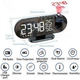 LED Projection Digital Alarm Clock for Bedrooms FM Radio Alarm Clock on Ceiling Temperature & Humidity Display 12/24H Snooze Dual Loud Alarm Clock
 LED Projection Digital Alarm Clock for Bedrooms FM Radio Alarm Clock on Ceiling Temperature & Humidity Display 12/24H Snooze Dual Loud Alarm Clock