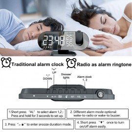 LED Projection Digital Alarm Clock for Bedrooms FM Radio Alarm Clock on Ceiling Temperature & Humidity Display 12/24H Snooze Dual Loud Alarm Clock
 LED Projection Digital Alarm Clock for Bedrooms FM Radio Alarm Clock on Ceiling Temperature & Humidity Display 12/24H Snooze Dual Loud Alarm Clock