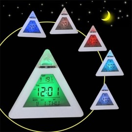 Table Clocks Triangled 7 Colors Changing LED Temperature Week Display Digital Alarm Clock Table Decor Clocks Room Bedside Clock
