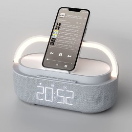 Wireless Charger Alarm Clock Bluetooth Speaker LED Smart Digital Clock USB Fast Charge Watch Electronic Desktop Clock FM Radio