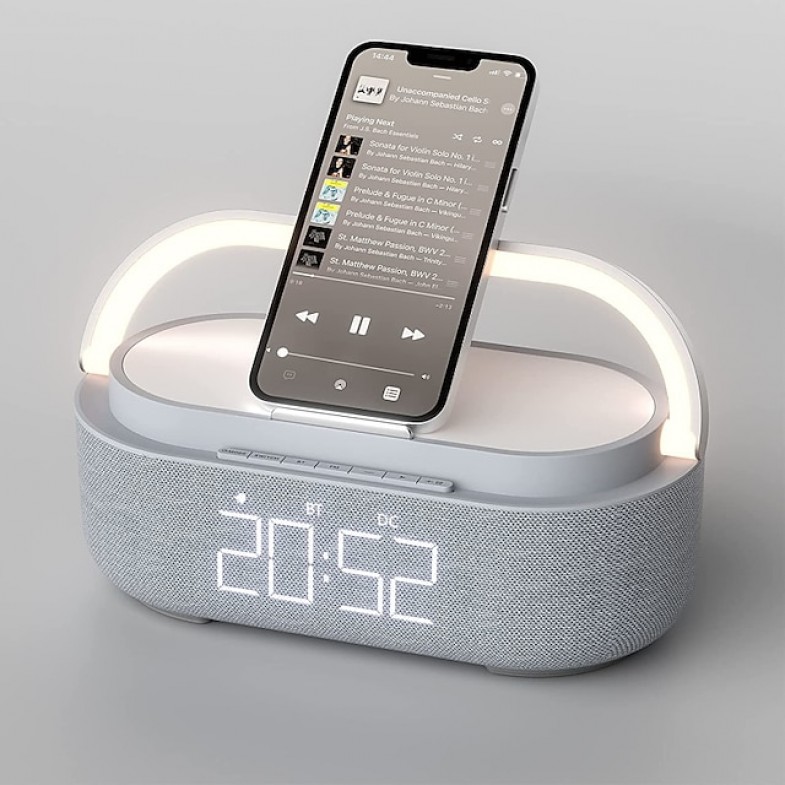 Wireless Charger Alarm Clock Bluetooth Speaker LED Smart Digital Clock USB Fast Charge Watch Electronic Desktop Clock FM Radio
 Wireless Charger Alarm Clock Bluetooth Speaker LED Smart Digital Clock USB Fast Charge Watch Electronic Desktop Clock FM Radio