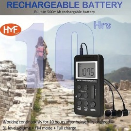 Personal Mini AM FM Portable Digital Tuning Transistor RadiosRechargeable Battery For Walk/Jogging/Gym/Camping
