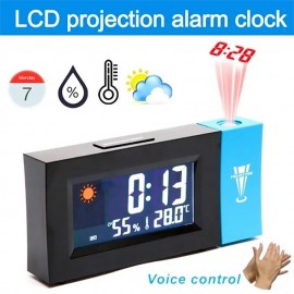 Smart Voice Control LED Backlight Snooze Alarm Clock LED Screen Weather Forecast Snooze Clock 180 Degree Rotating Creative Electronic Projection Clock Bedroom Digital Alarm Clock with Temperature Cale