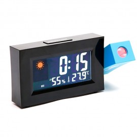 Smart Voice Control LED Backlight Snooze Alarm Clock LED Screen Weather Forecast Snooze Clock 180 Degree Rotating Creative Electronic Projection Clock Bedroom Digital Alarm Clock with Temperature Cale

