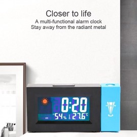 Smart Voice Control LED Backlight Snooze Alarm Clock LED Screen Weather Forecast Snooze Clock 180 Degree Rotating Creative Electronic Projection Clock Bedroom Digital Alarm Clock with Temperature Cale
