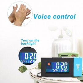 Smart Voice Control LED Backlight Snooze Alarm Clock LED Screen Weather Forecast Snooze Clock 180 Degree Rotating Creative Electronic Projection Clock Bedroom Digital Alarm Clock with Temperature Cale
