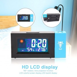Smart Voice Control LED Backlight Snooze Alarm Clock LED Screen Weather Forecast Snooze Clock 180 Degree Rotating Creative Electronic Projection Clock Bedroom Digital Alarm Clock with Temperature Cale
