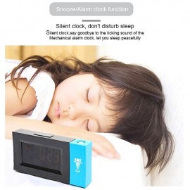 Smart Voice Control LED Backlight Snooze Alarm Clock LED Screen Weather Forecast Snooze Clock 180 Degree Rotating Creative Electronic Projection Clock Bedroom Digital Alarm Clock with Temperature Cale
