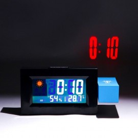 Smart Voice Control LED Backlight Snooze Alarm Clock LED Screen Weather Forecast Snooze Clock 180 Degree Rotating Creative Electronic Projection Clock Bedroom Digital Alarm Clock with Temperature Cale
