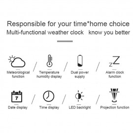 Smart Voice Control LED Backlight Snooze Alarm Clock LED Screen Weather Forecast Snooze Clock 180 Degree Rotating Creative Electronic Projection Clock Bedroom Digital Alarm Clock with Temperature Cale
