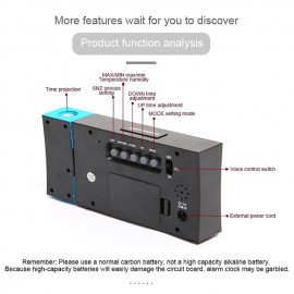 Smart Voice Control LED Backlight Snooze Alarm Clock LED Screen Weather Forecast Snooze Clock 180 Degree Rotating Creative Electronic Projection Clock Bedroom Digital Alarm Clock with Temperature Cale
