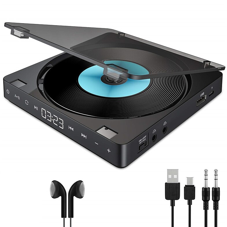 CD Player Portable Rechargeable 1800mAh Battery Touch Button CD Disc Walkman with Double Earphones Jacks & Two Headphones Memory Function Anti-Skip Protection Digital Display with AUX Cable
CD Player Portable Rechargeable 1800mAh Battery Touch Button CD Disc Walkman with Double Earphones Jacks & Two Headphones Memory Function Anti-Skip Protection Digital Display with AUX Cable
